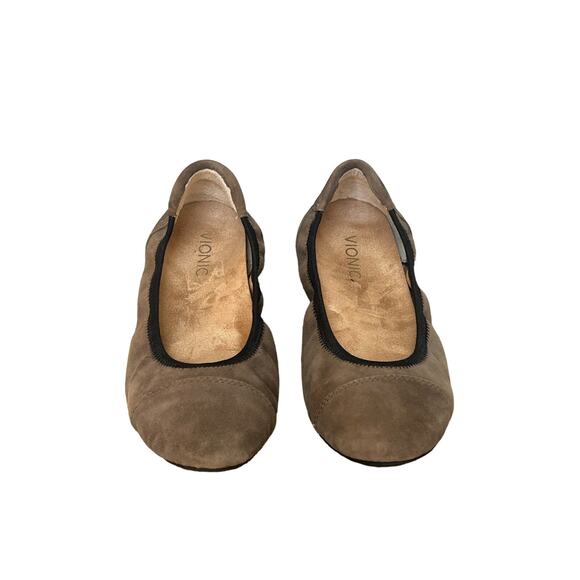 Vionic Womens Size 7 Prim Natalia Suede Flats Dark Taupe Brown Slip On - Picture 1 of 11